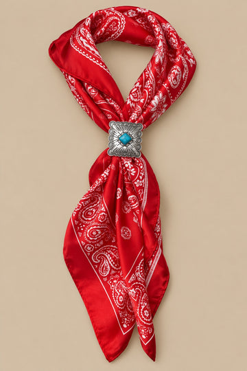 Silky Scarf with Concho Slide, Red