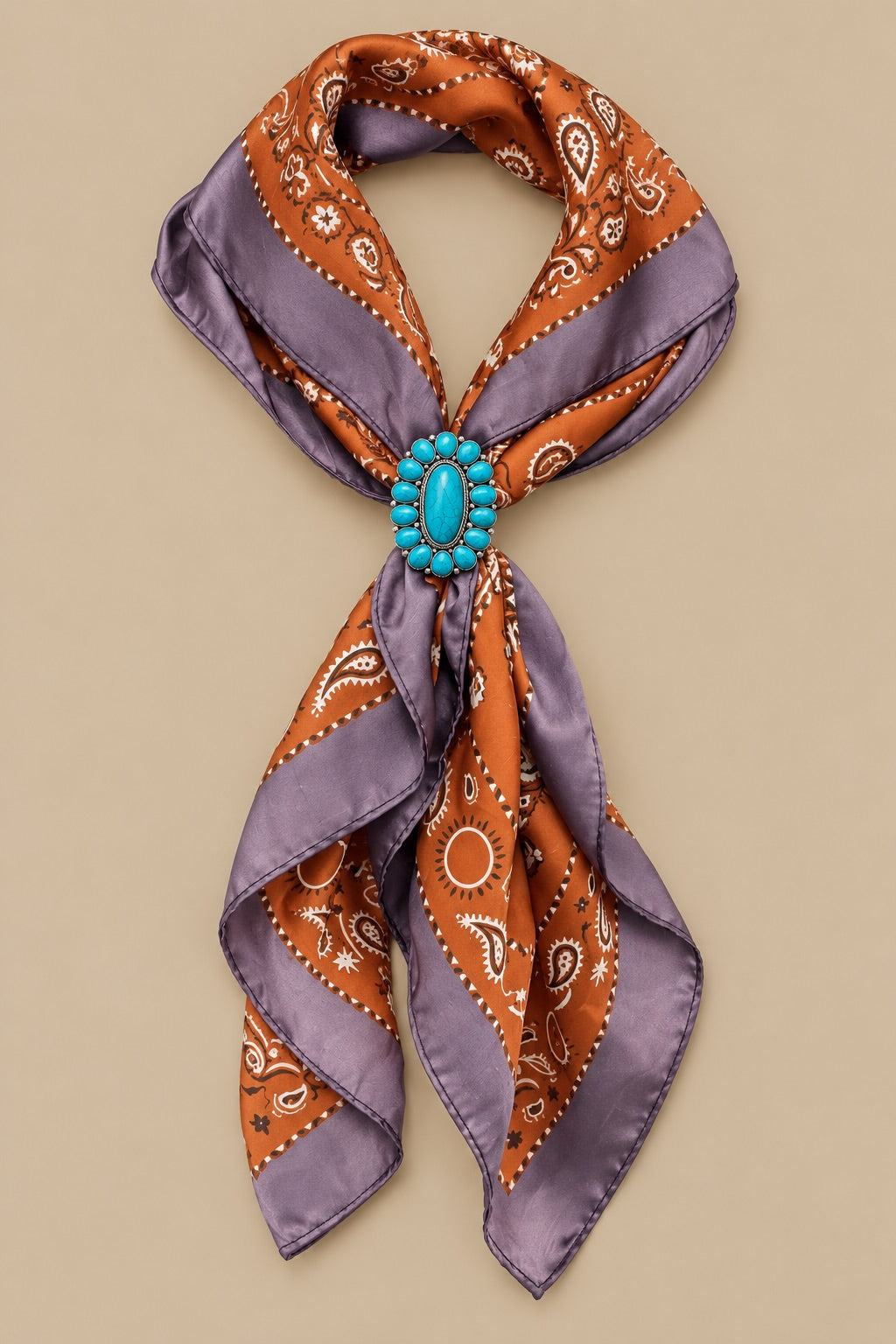Silky Scarf with Concho Slide, Brown