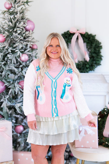 Snowman Cardigan with Sequin Sleeves