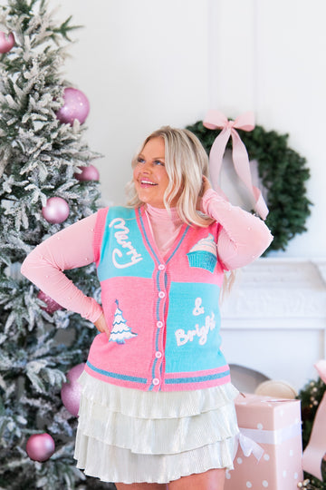 Glitter "Merry & Bright" Sweater Vest