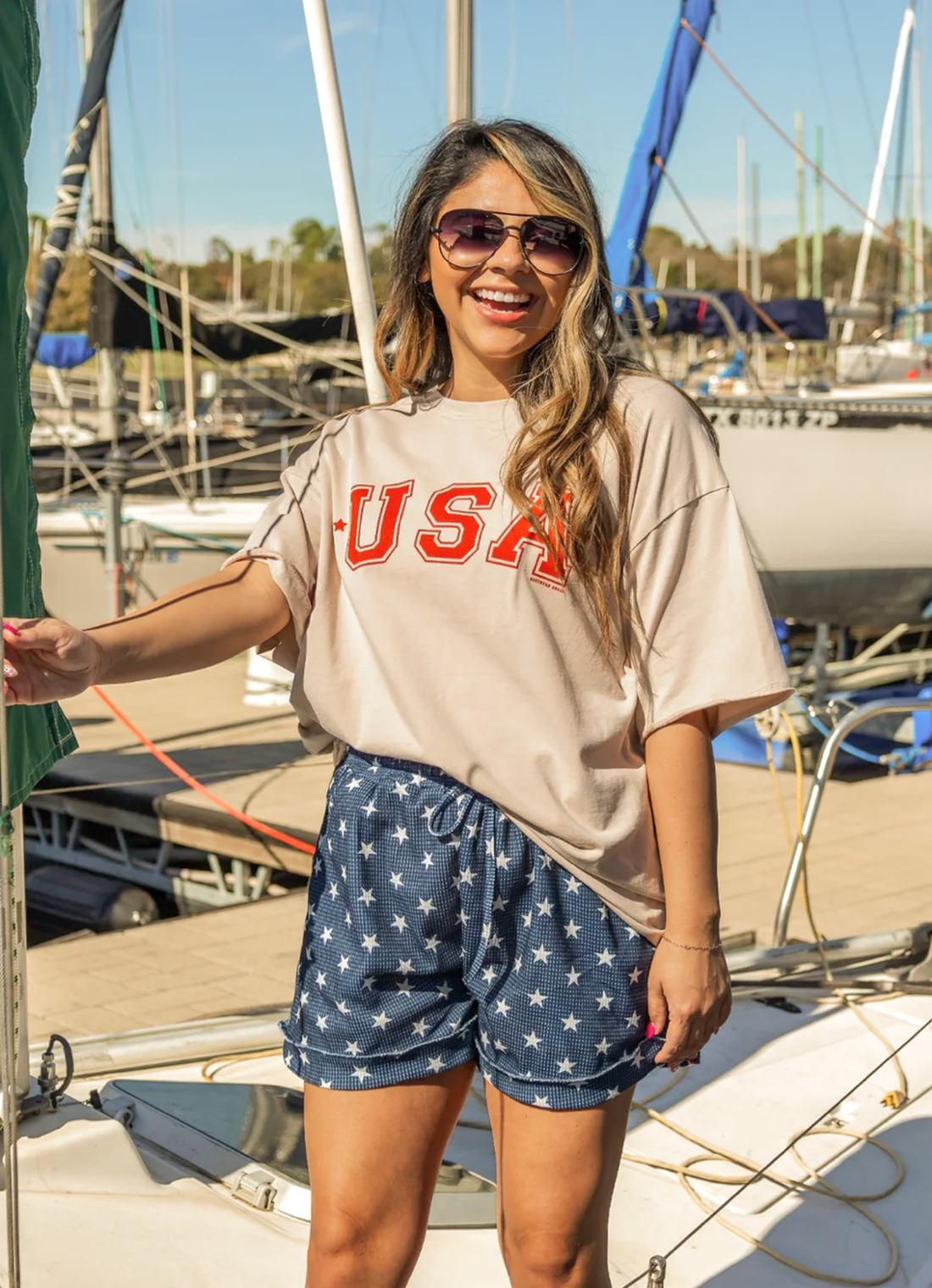 USA On Beige Relaxed Fit Tee