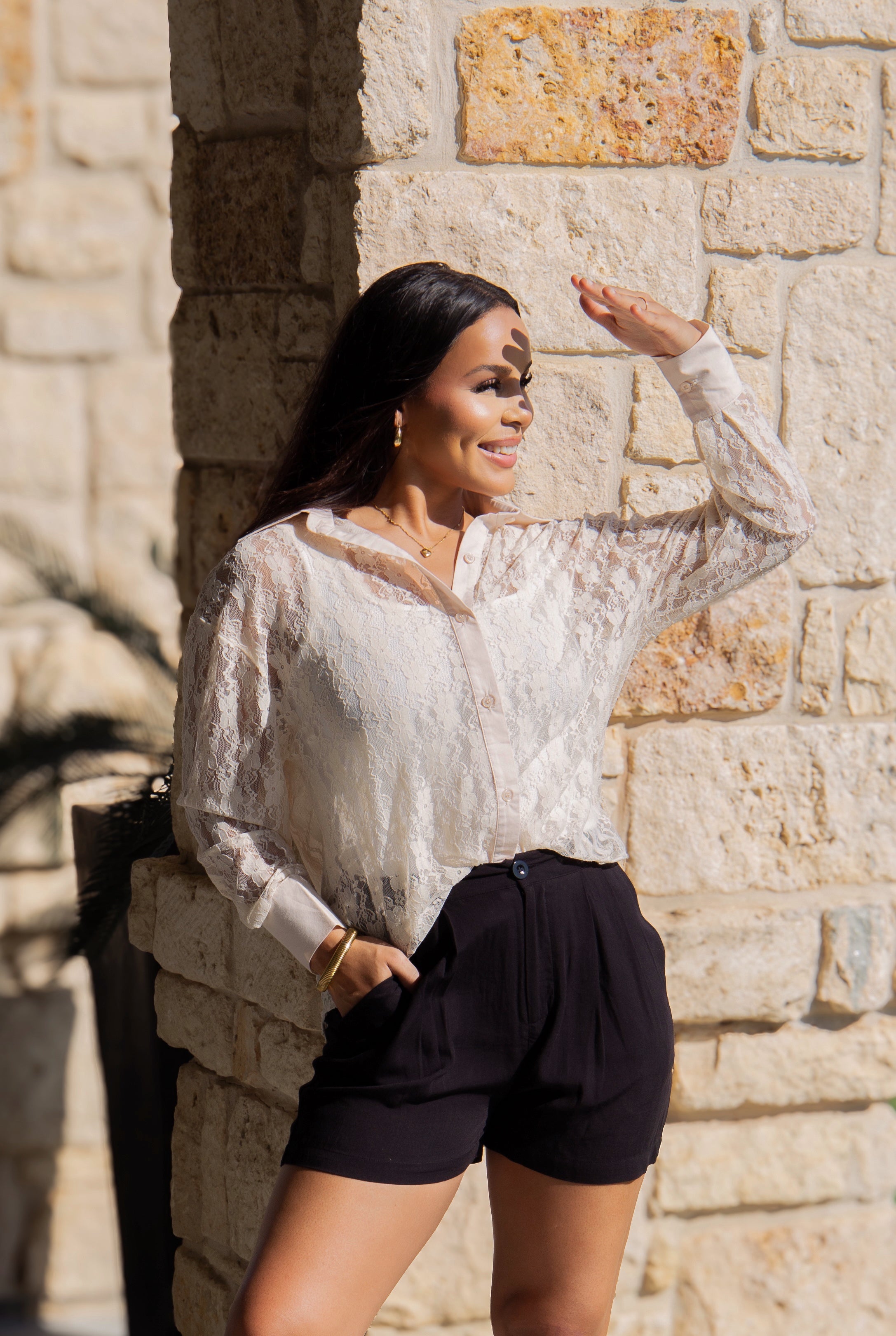 Kathryn Classic Button-Up, Ivory Lace