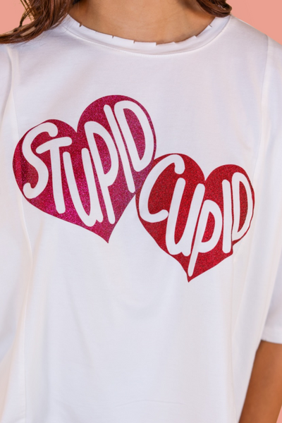 Stupid Cupid on Perfect Company Boxy Crop in White