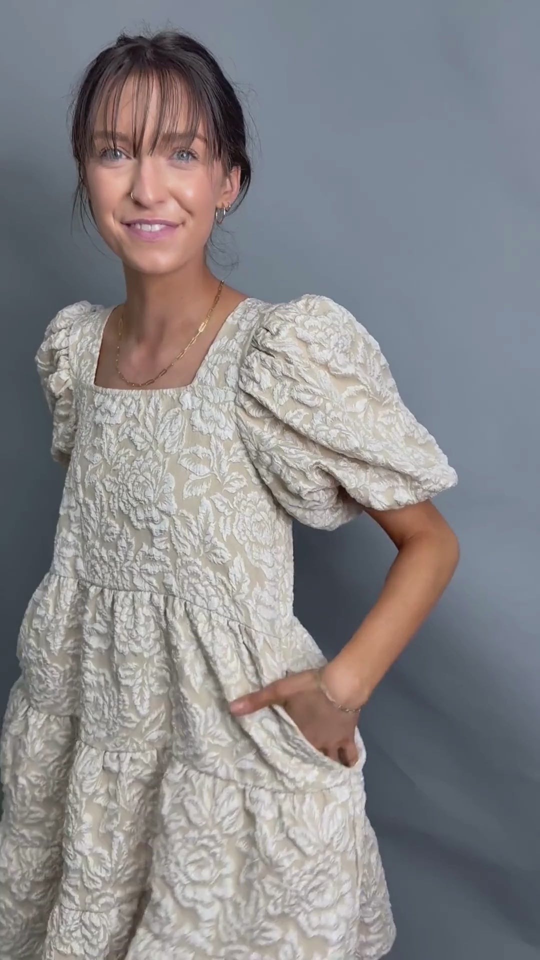 Dolly Doll Jacquard Dress, Beige