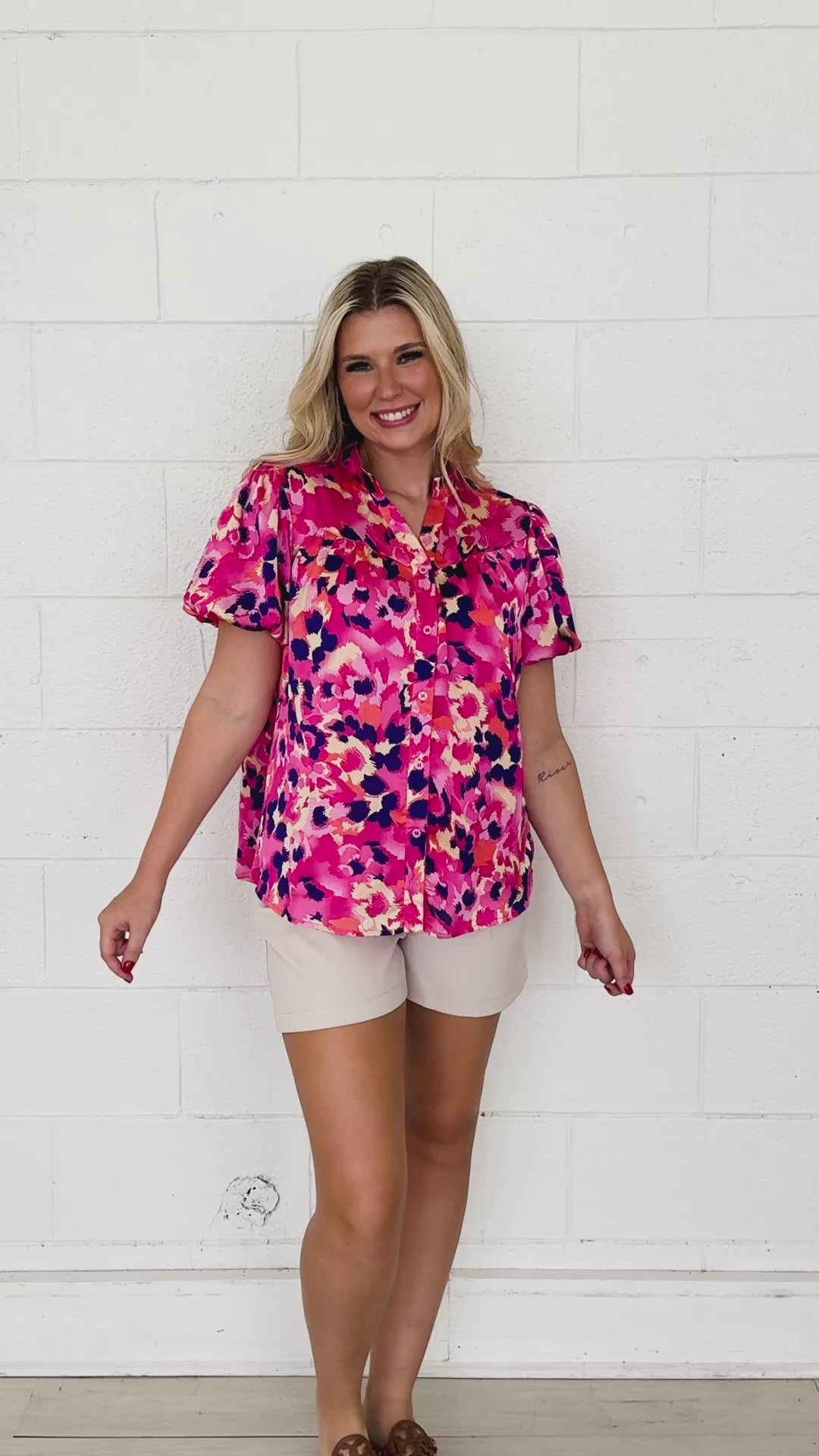 Pink & Purple Leopard Button-Up Blouse