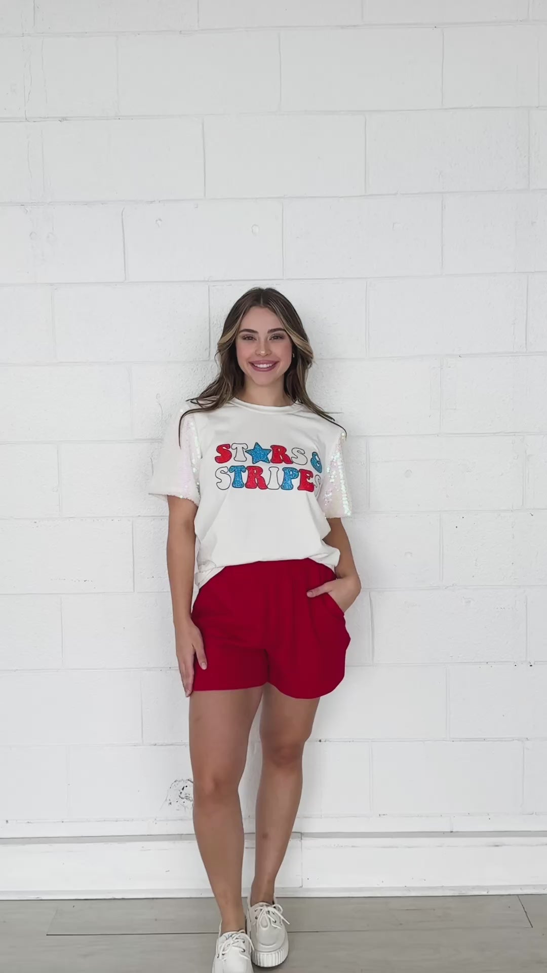 Stars & Stripes Glitter on Princess Top, White