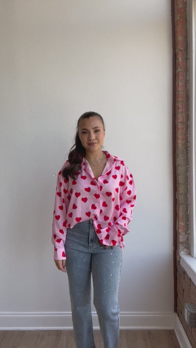 The Kathryn Red Hearts Button Up