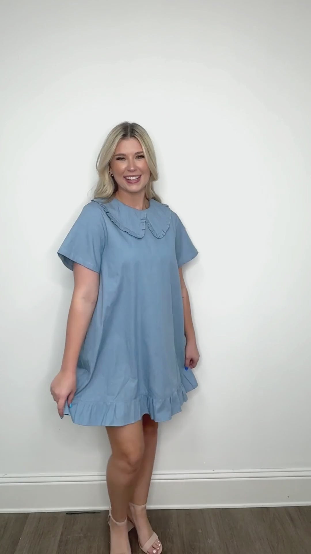 Chambray Dress with Wide Collar