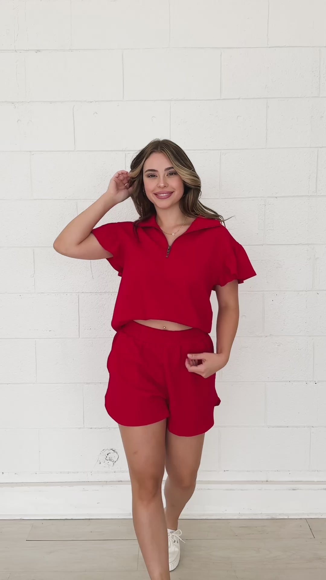 Red Quarter Zip with Flutter Sleeves