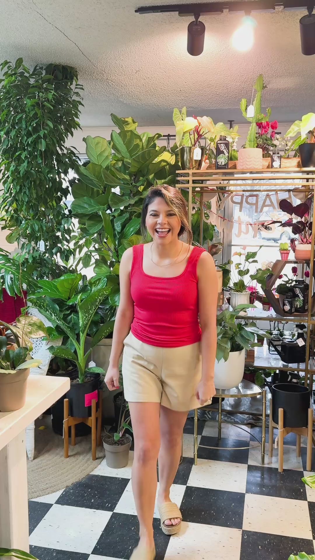 Bella Square Neck Rib Knit Tank Top, True Red