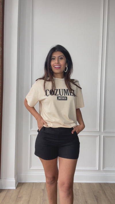 Tropical Vibes: Cozumel Mexico on Oversized Tee, Beige