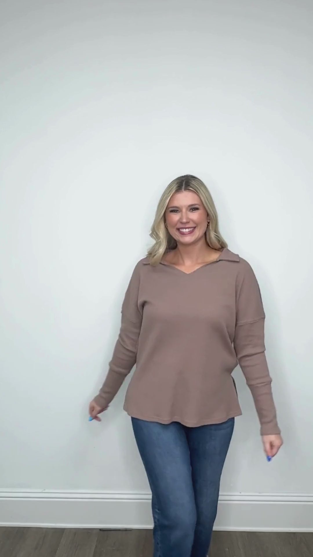 Waffle Knit Top, Brown