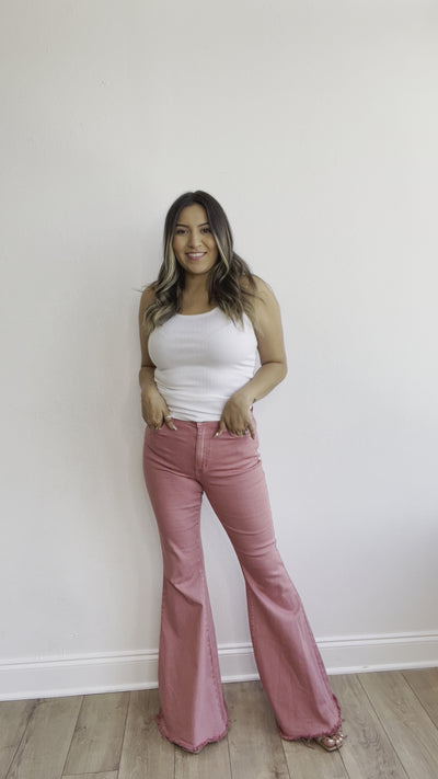 The Stacey Pink Denim Bell Bottoms