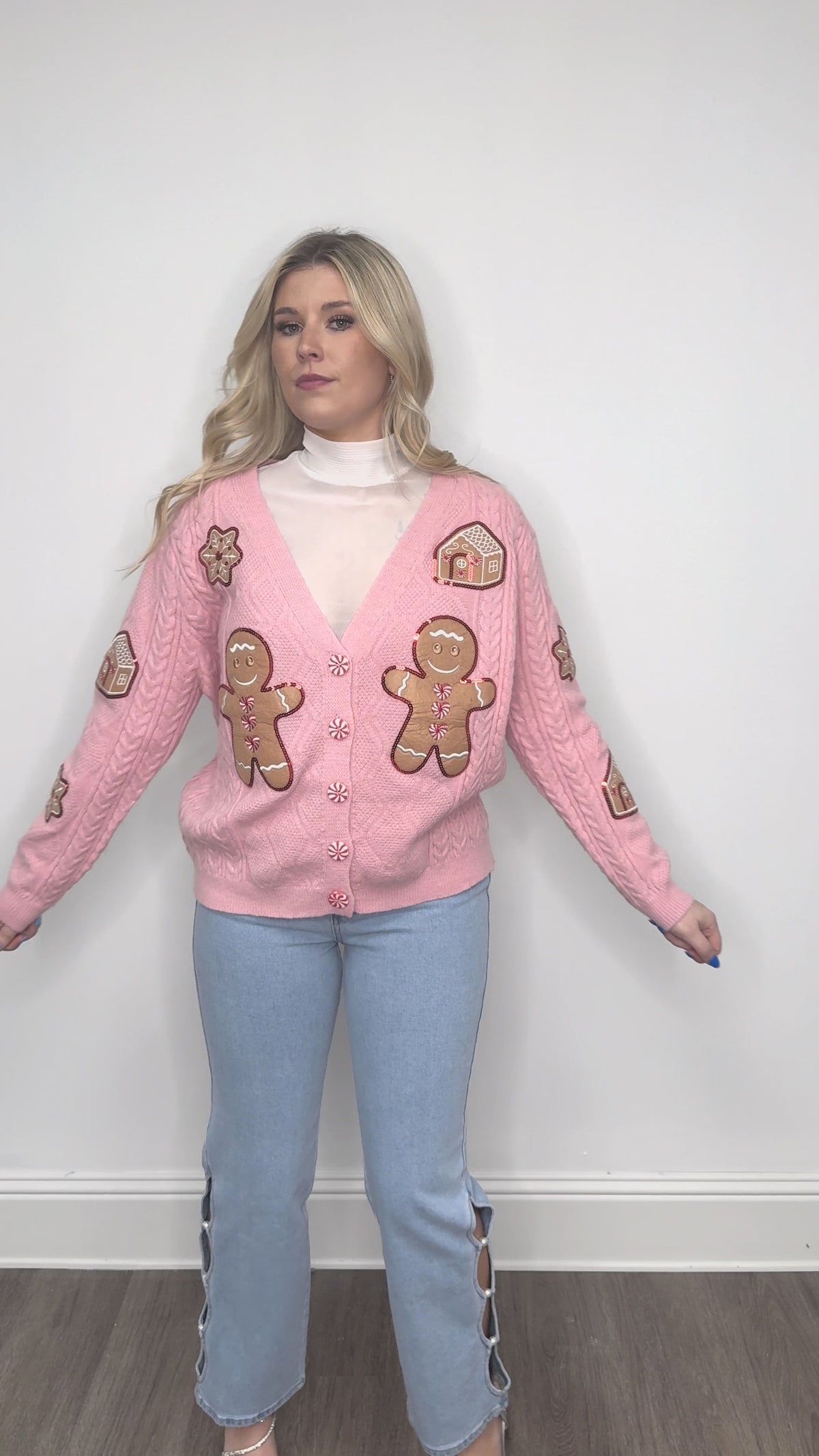 Pink Gingerbread Man Cardigan