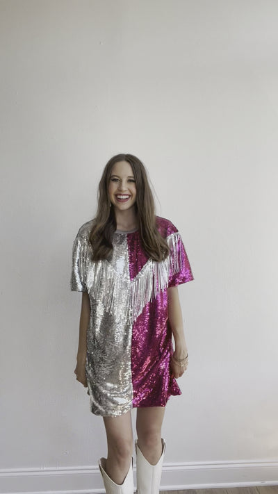 Putting On A Show Sequin Dress With Fringe