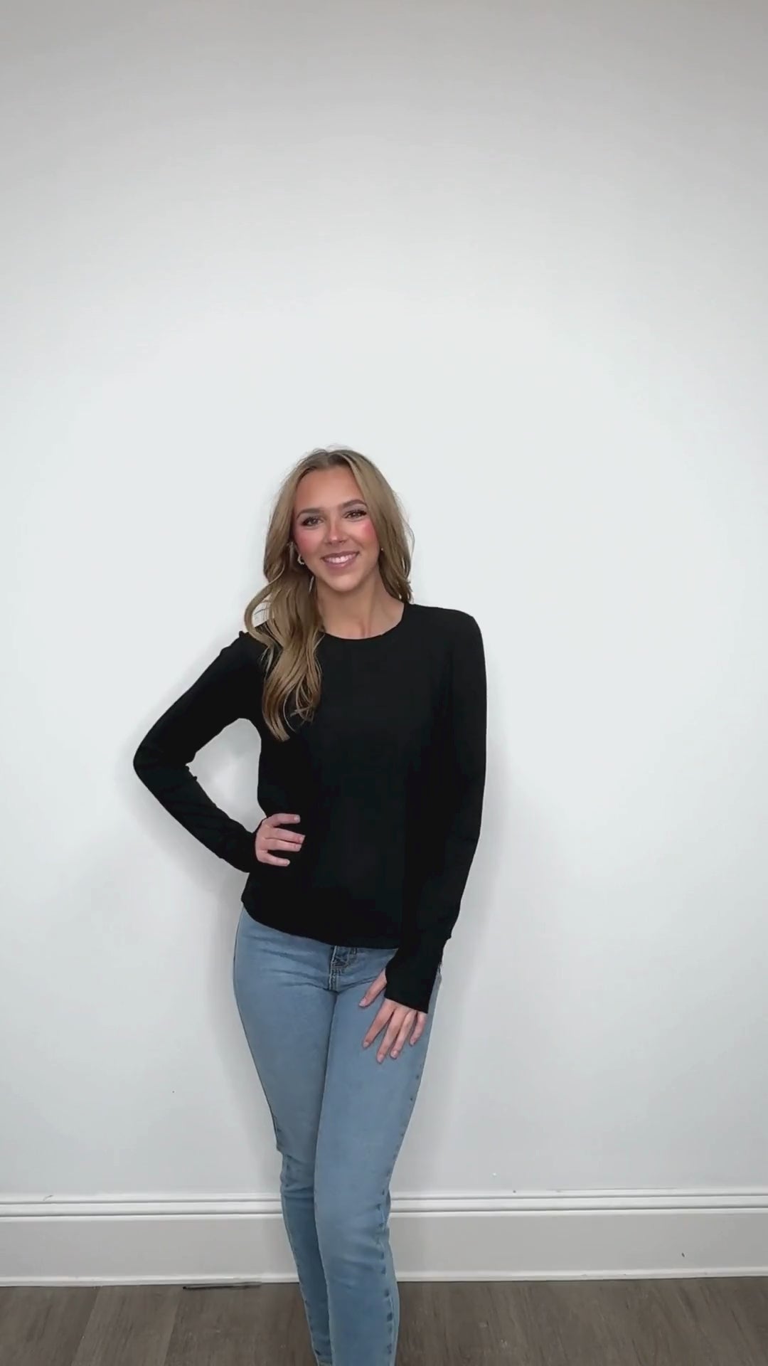 Ribbed Long-Sleeve Top, Black