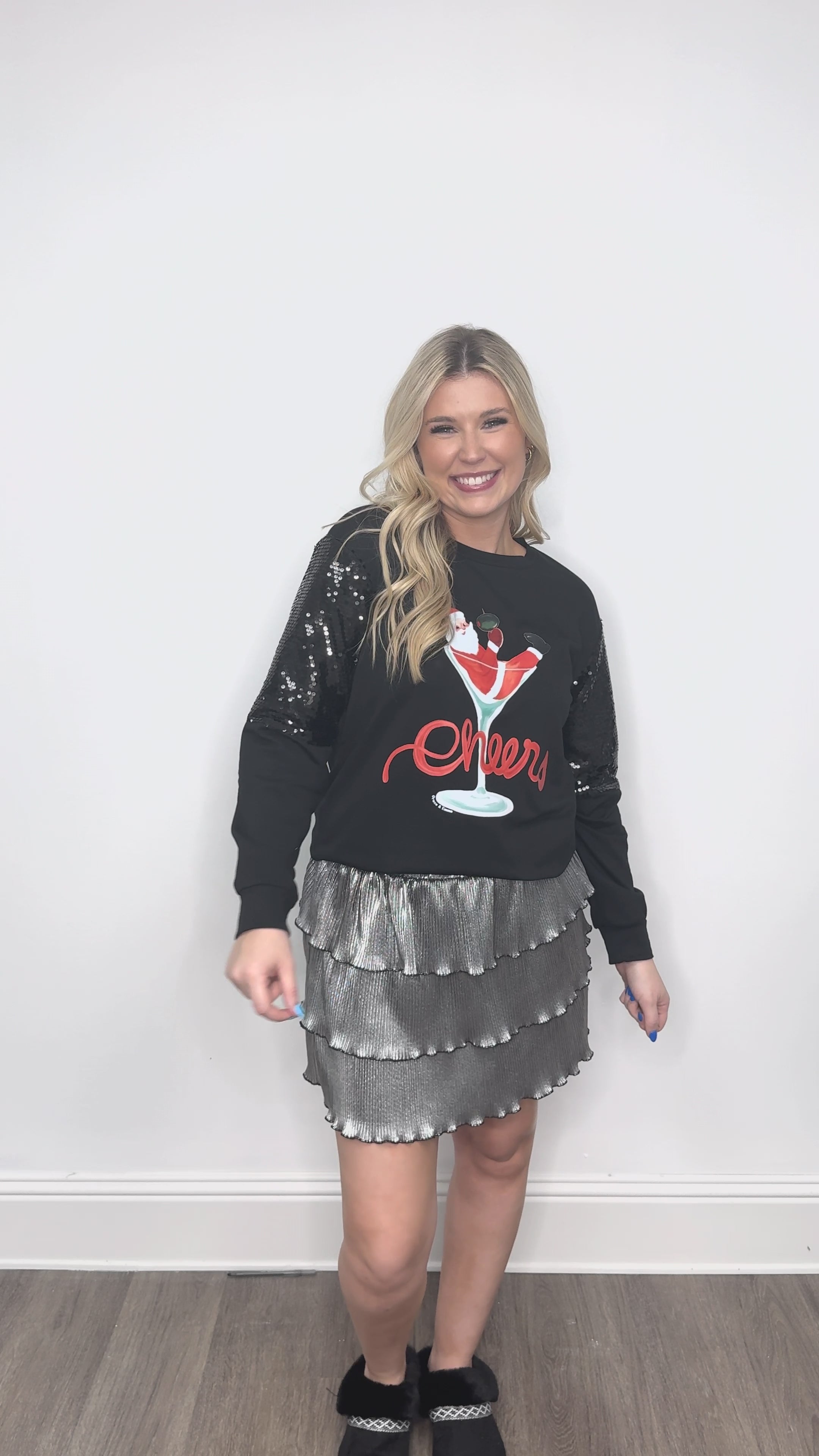 Cheers Santa on Light Weight Crewneck, Black