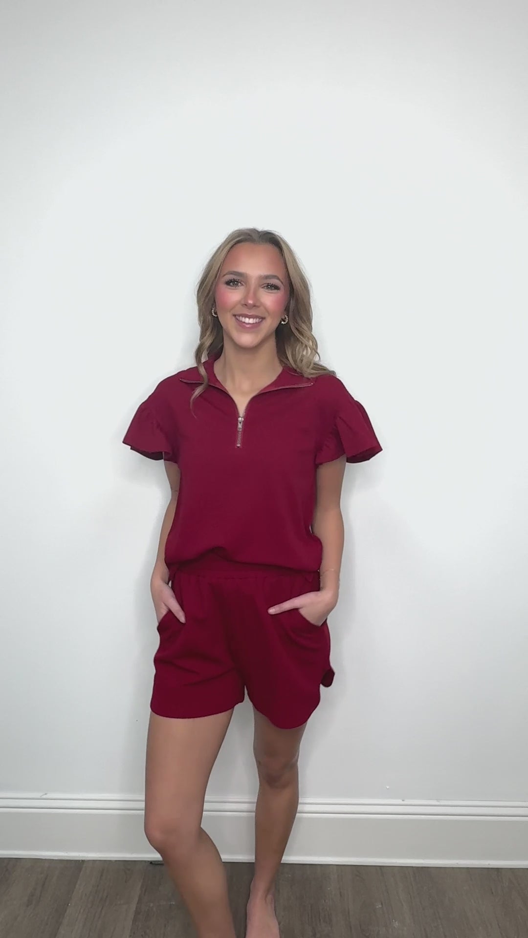 Maroon Quarter Zip with Flutter Sleeves