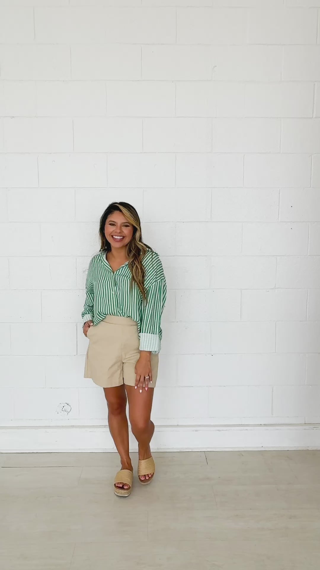The Kathryn Button-Up, Striped Green