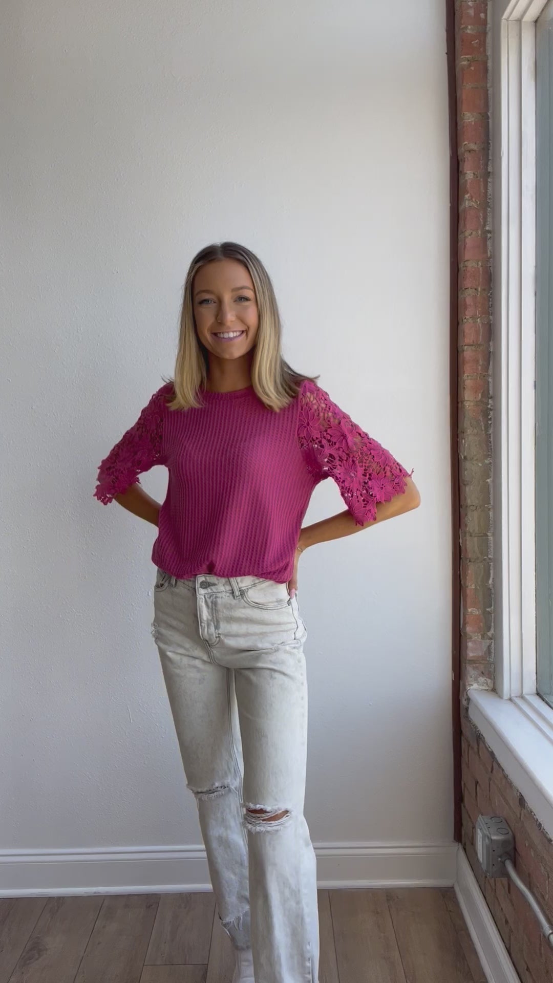 Garden Romance Waffle Knit Top in Pink