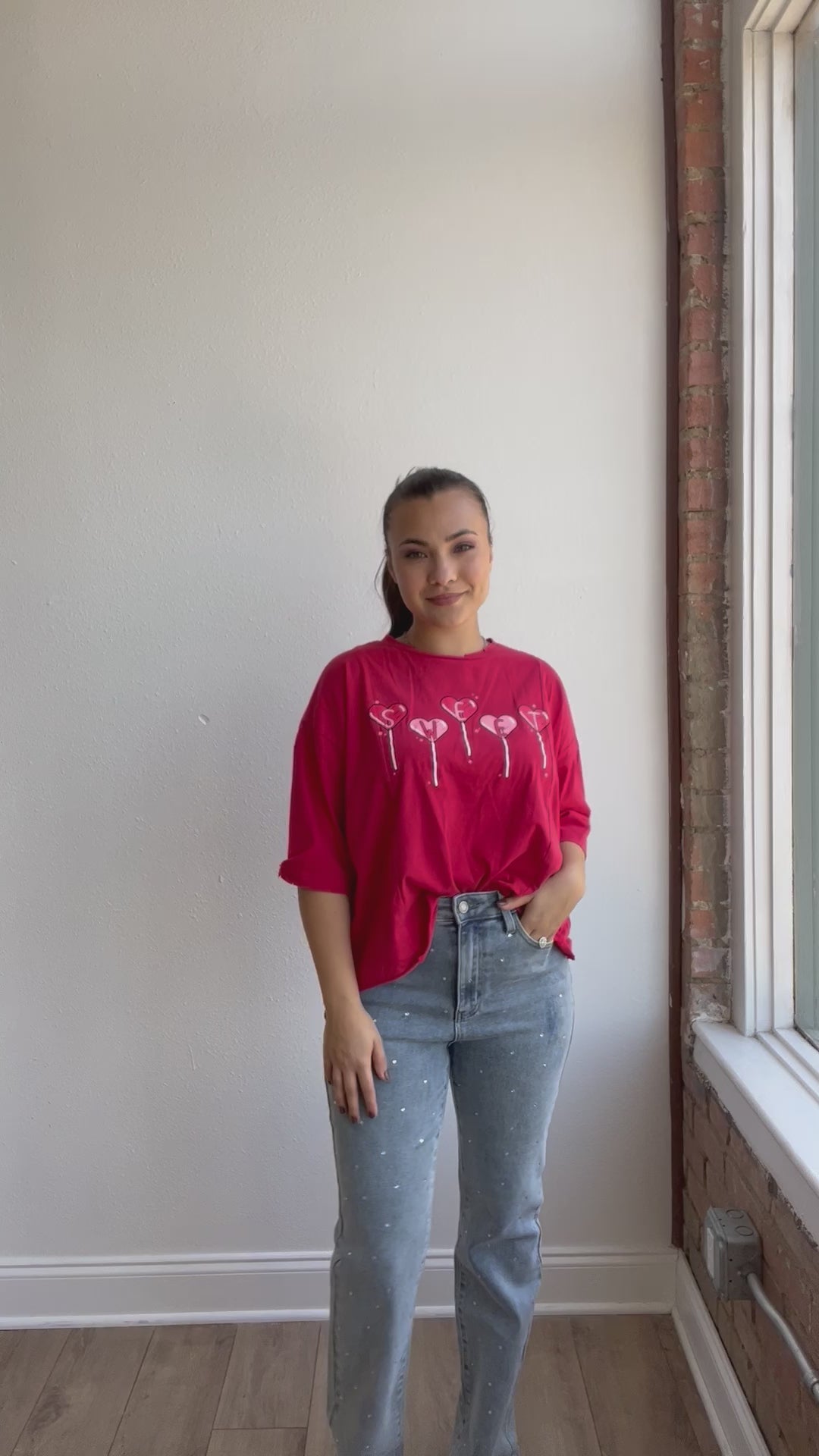 Sweet Lollipops on Red Boxy Crop Top