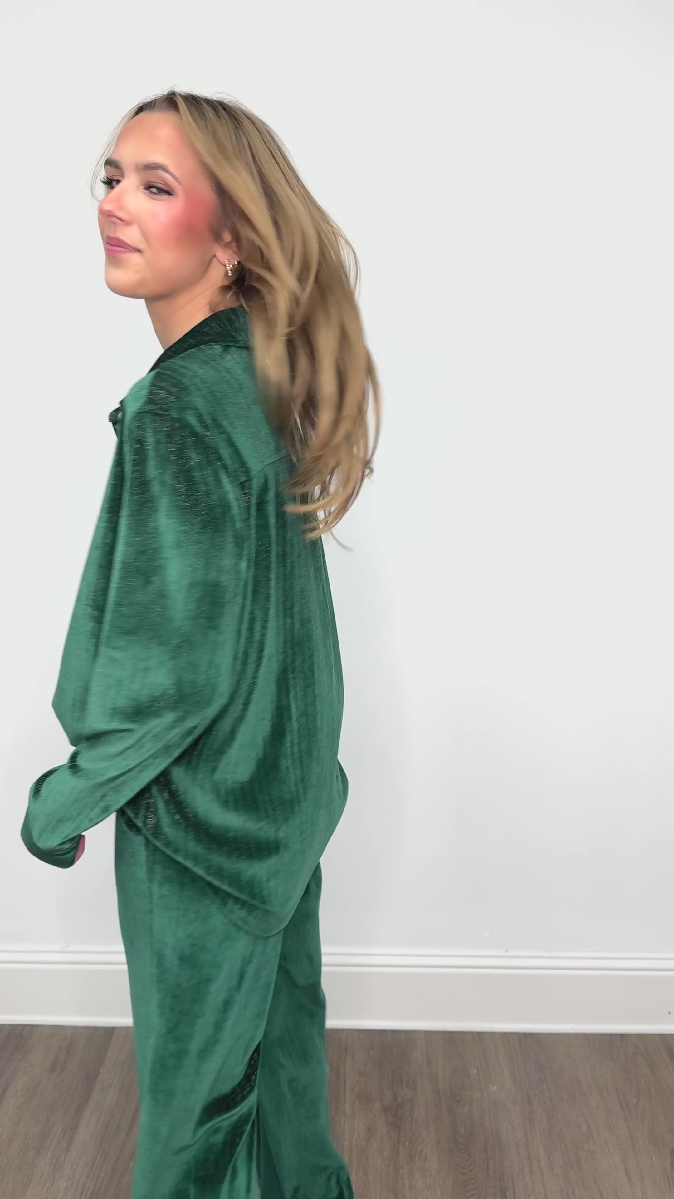 Velvet Button-Up Top, Green