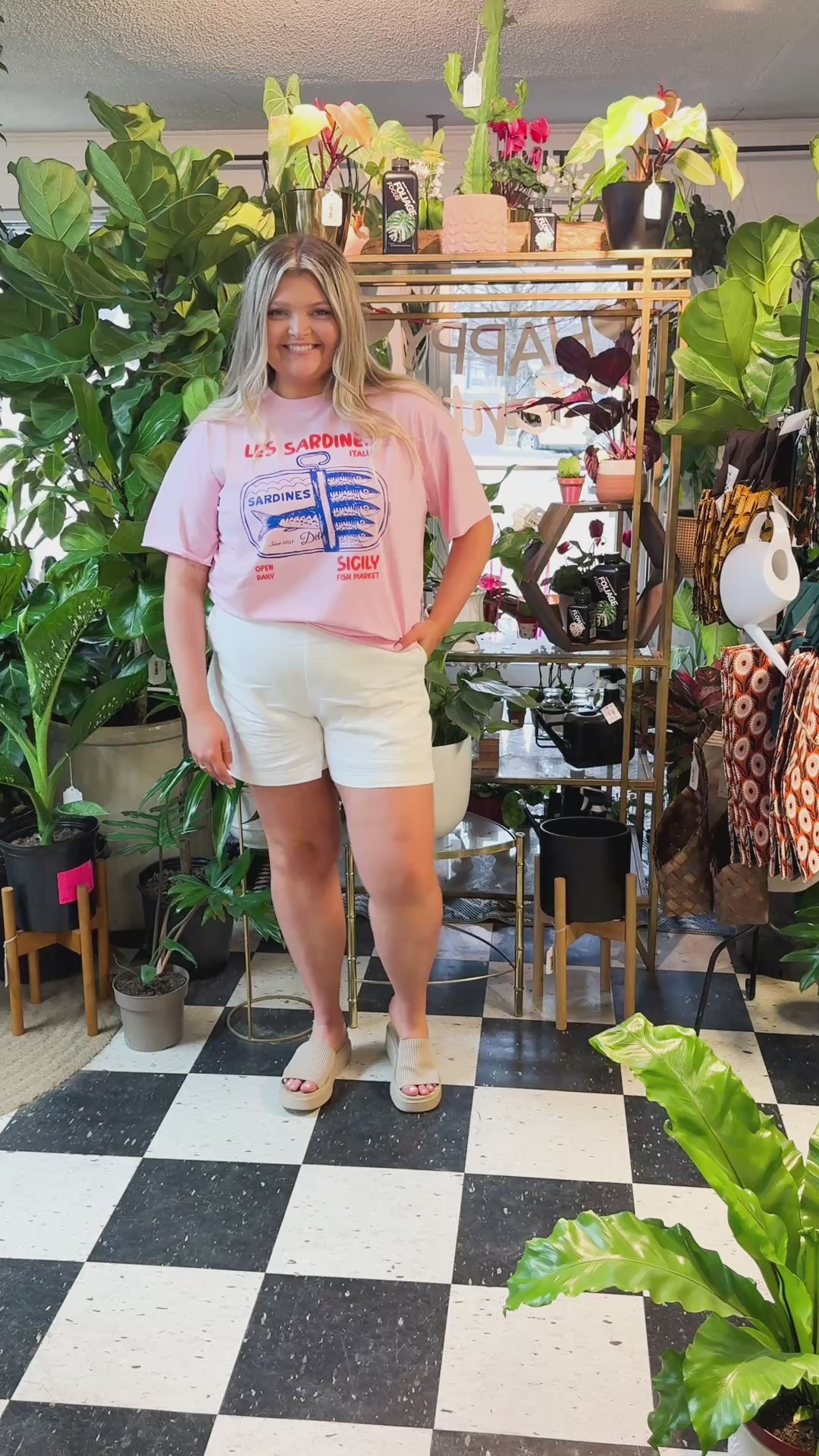 Les Sardines on Pink Tee Shirt