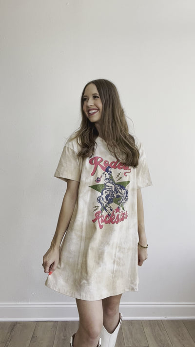 New Rodeo Rockstar on Adventuresome Beige Tie Dye T-Shirt Dress