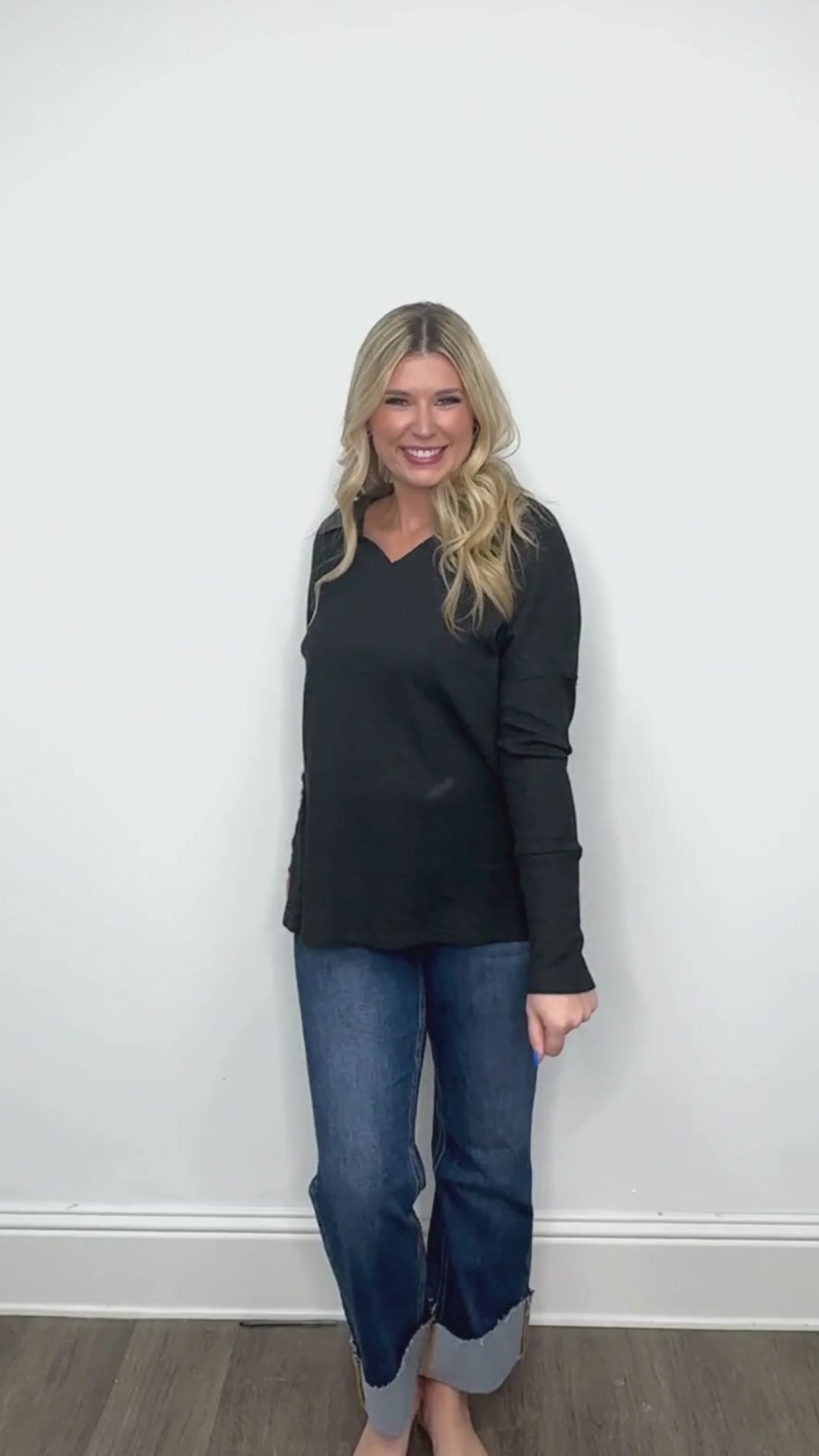 Waffle Knit Top, Black