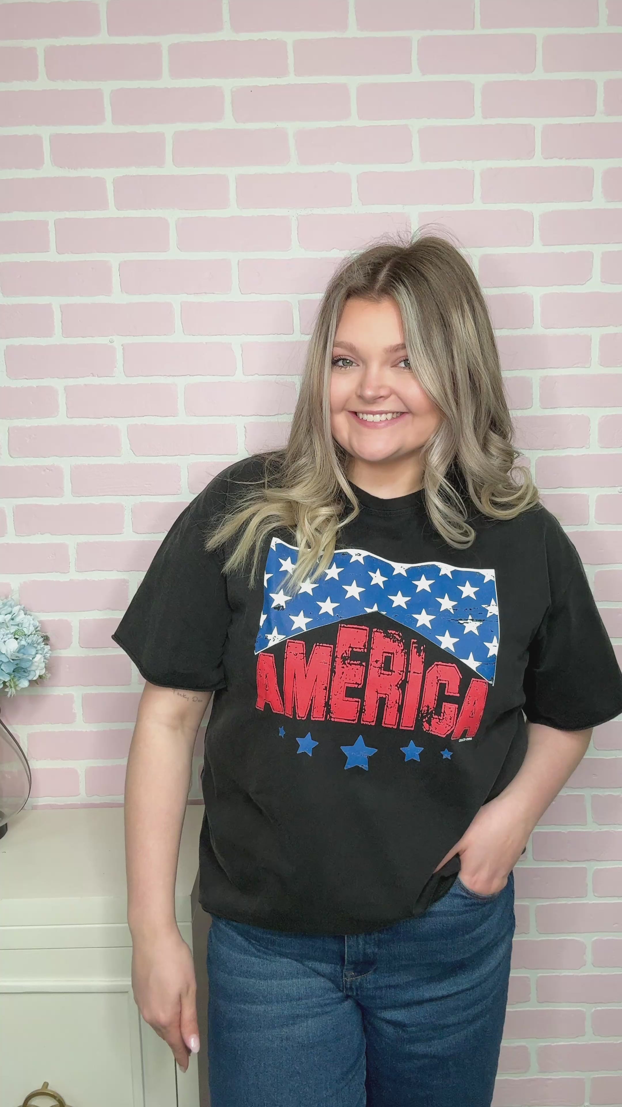 America On Black Wash Relaxed Fit Tee