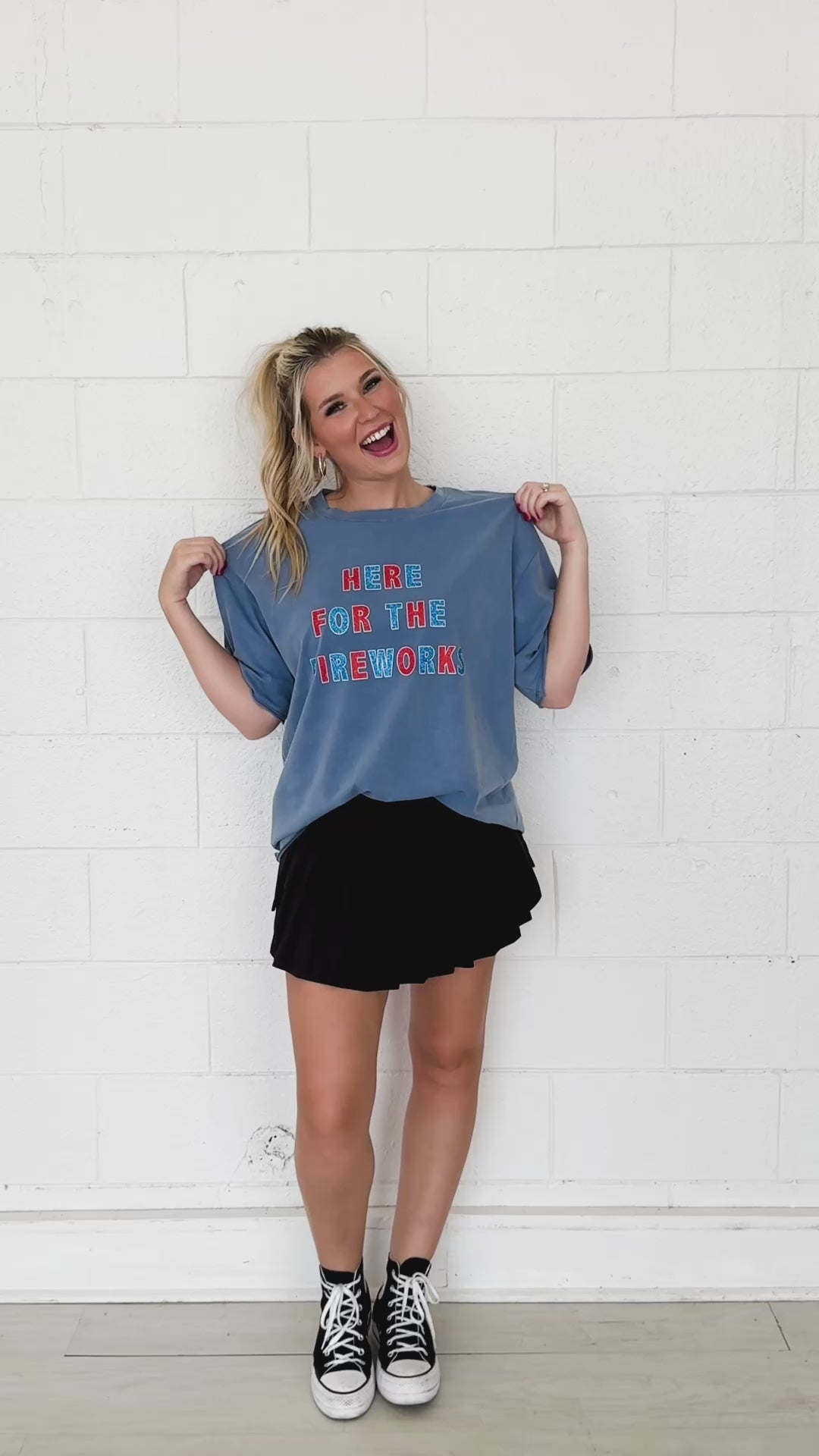 "Here For Fireworks" On Blue Relaxed Fit Tee