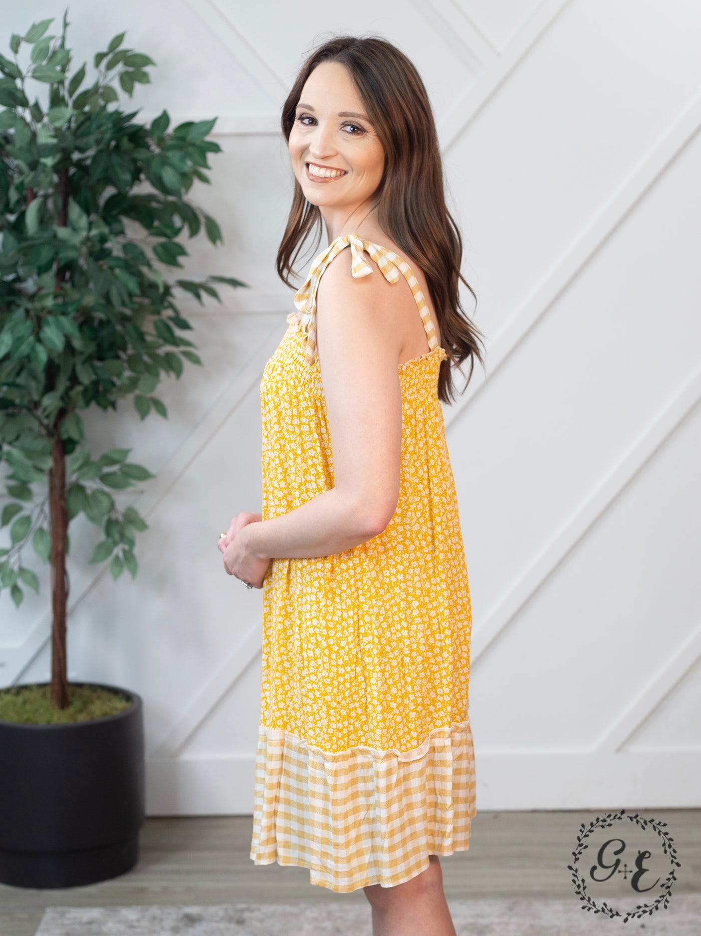 Your Turn To Shine Yellow Floral Tie Shoulder Dress