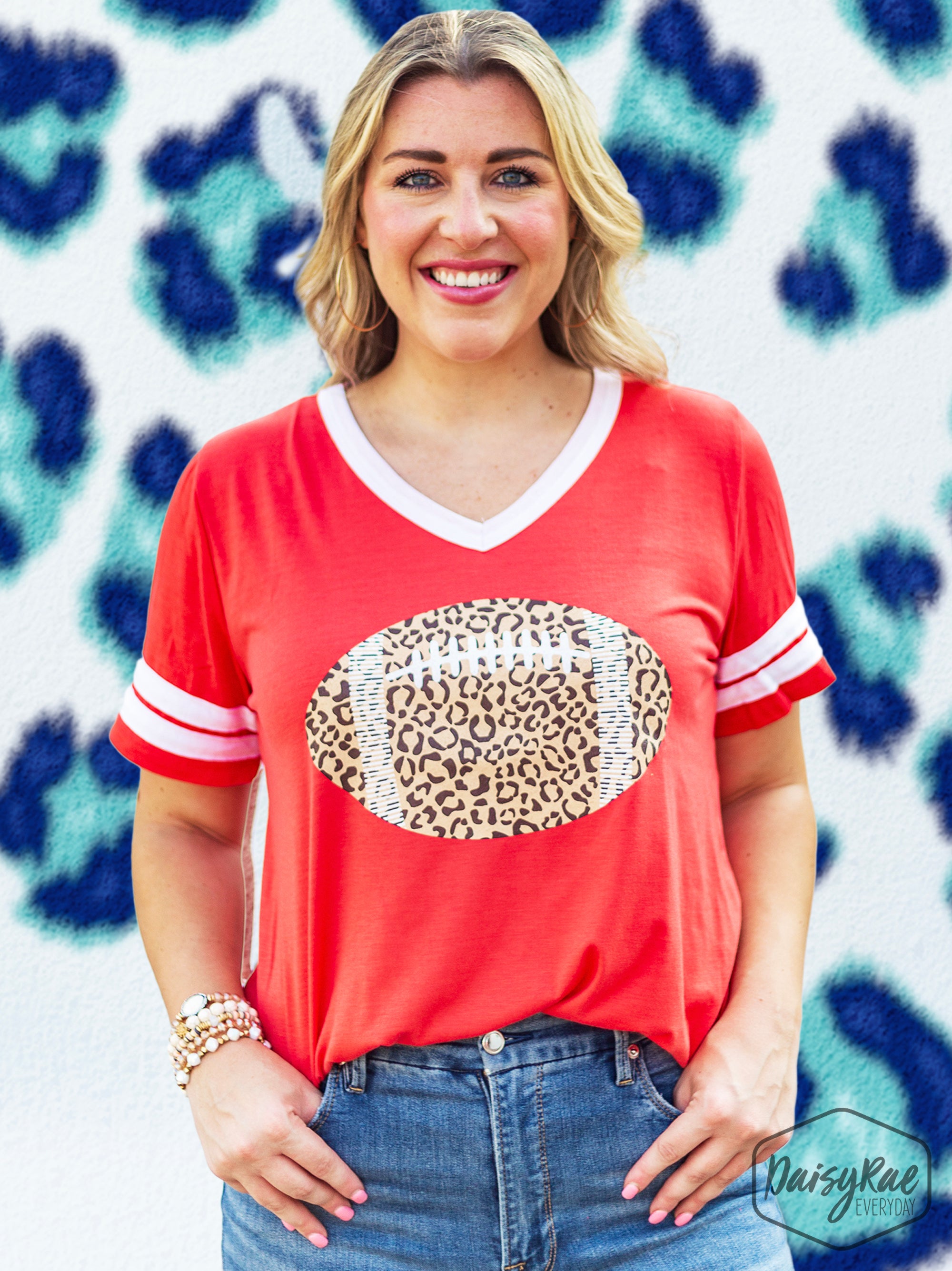Leopard Print Football on Orange Team Spirit Tee