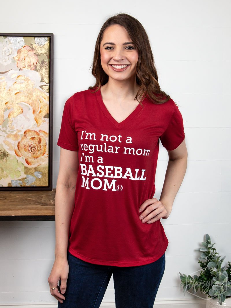 I'm a Baseball Mom on Crimson V-Neck Tee