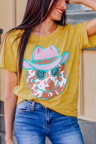 Cowboy Face on Tie Dye Yellow Tee