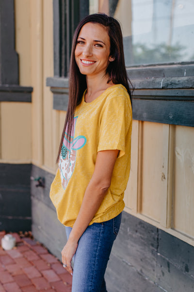 Cowboy Face on Tie Dye Yellow Tee