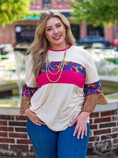 Flow Together Beige Top With Pink and Floral Accents