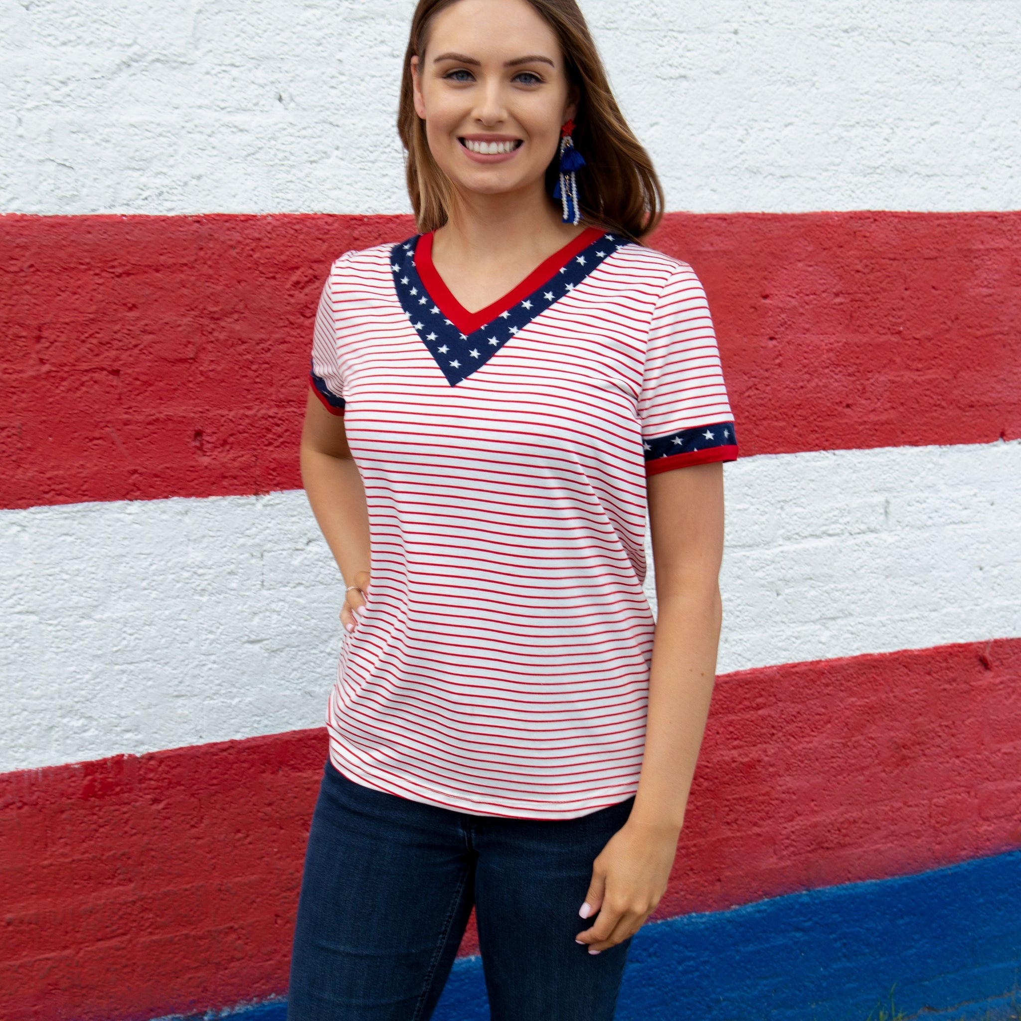 Party in the Usa V-neck Color Block Tee