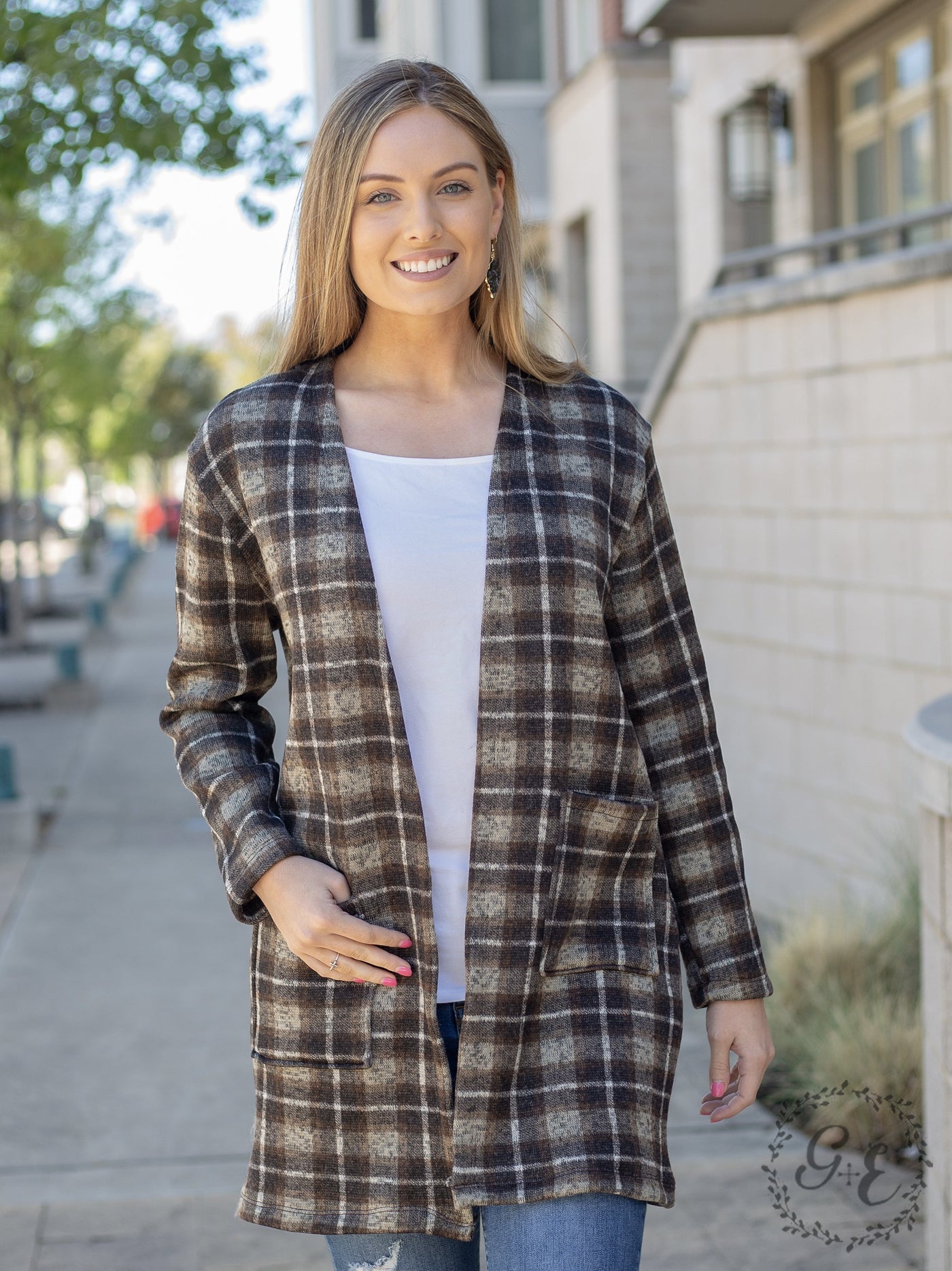 Fireplace Chillin Sweater Cardigan with Pockets, Plaid