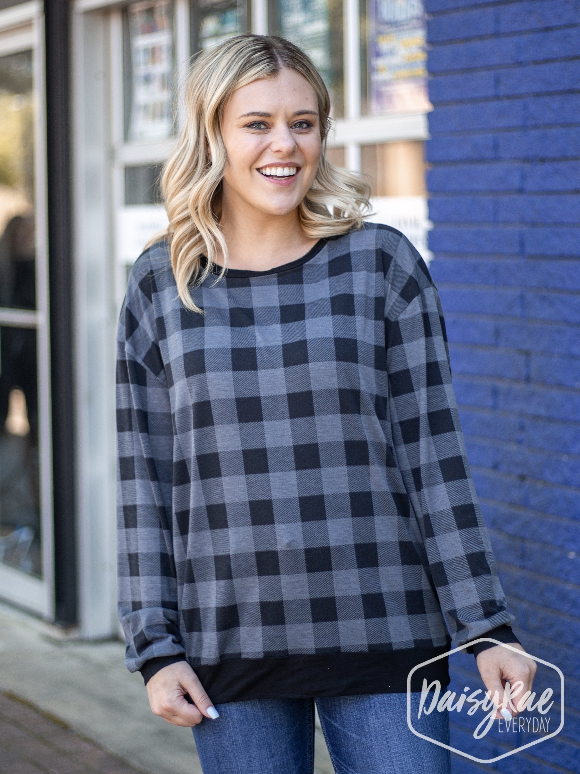 Plaid With Me Long Sleeves T-Shirt, Grey