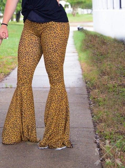 The Wild Ones Leopard Flare Pants, Tan