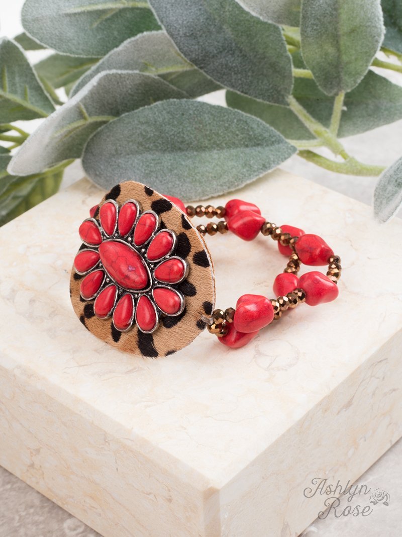 Set in Stone Leopard Bracelet, Red Stones
