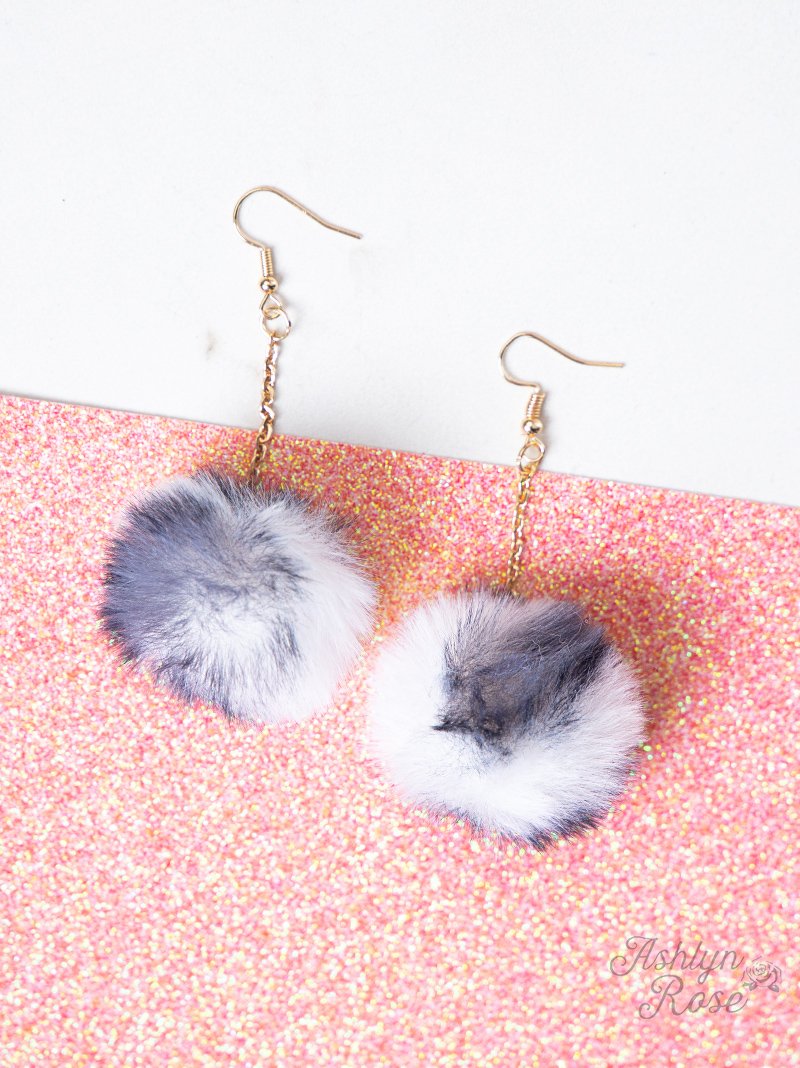 Live your Passion Long Pom Pom Earrings, White