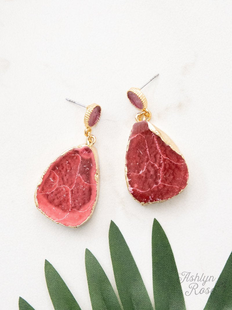 Makes you Stand out Stone Earrings, Red
