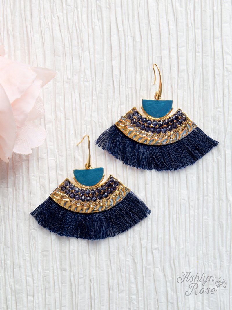 On a Safari Tassel Earrings, Montana Blue