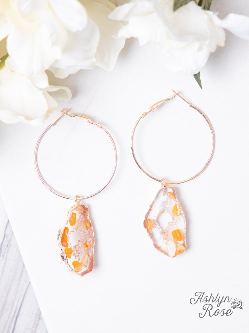 Special Collection Geode Hoop Earrings, Orange