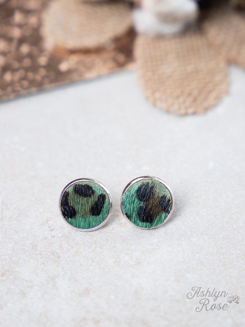 Love in a little Stud Earrings, Turquoise Leopard