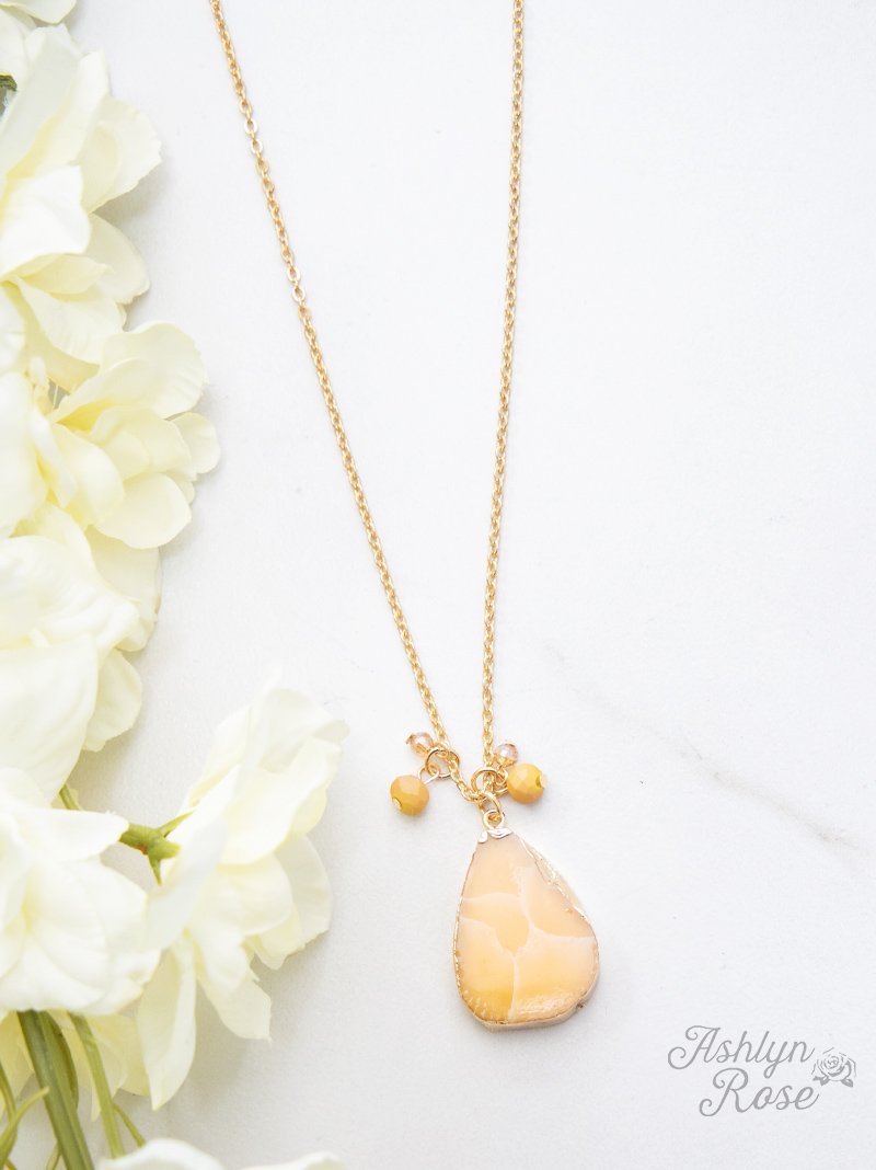 Makes you Stand out Stone Pendant Necklace, Mustard