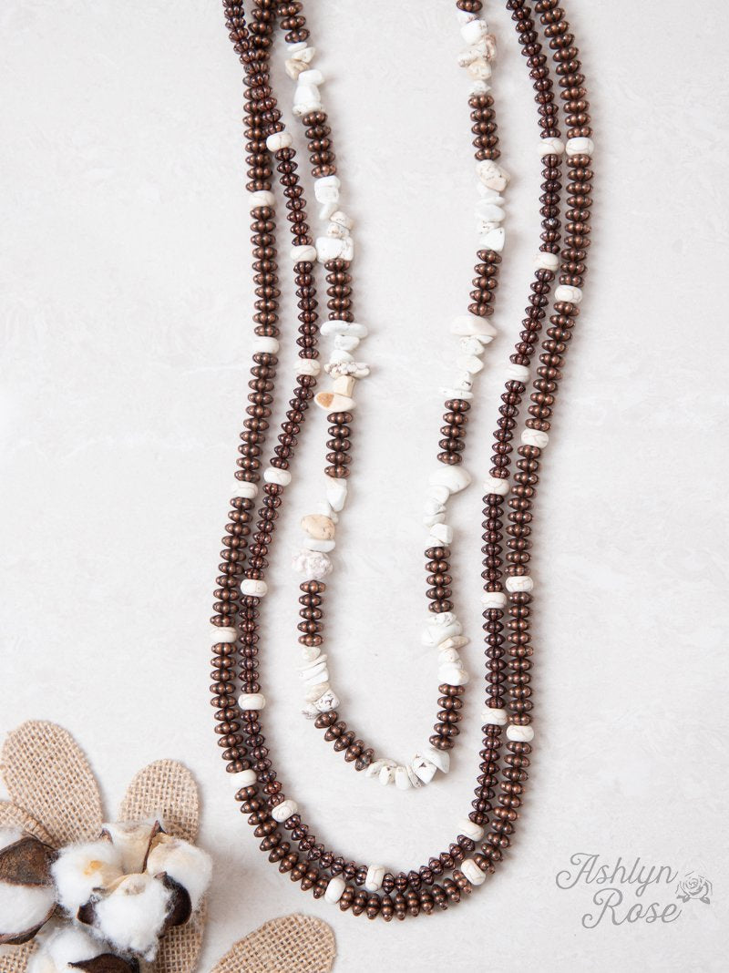 Multilayered Chunky Stone Necklace, Cream and Copper