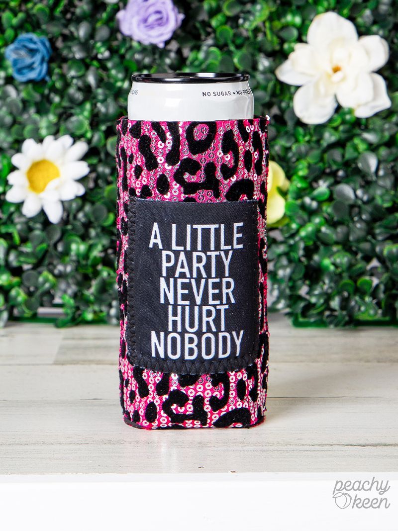 Peachy Keen A Little Party Never Hurt Nobody Sequin Can Coolers For Slim Can (Set of 3)
